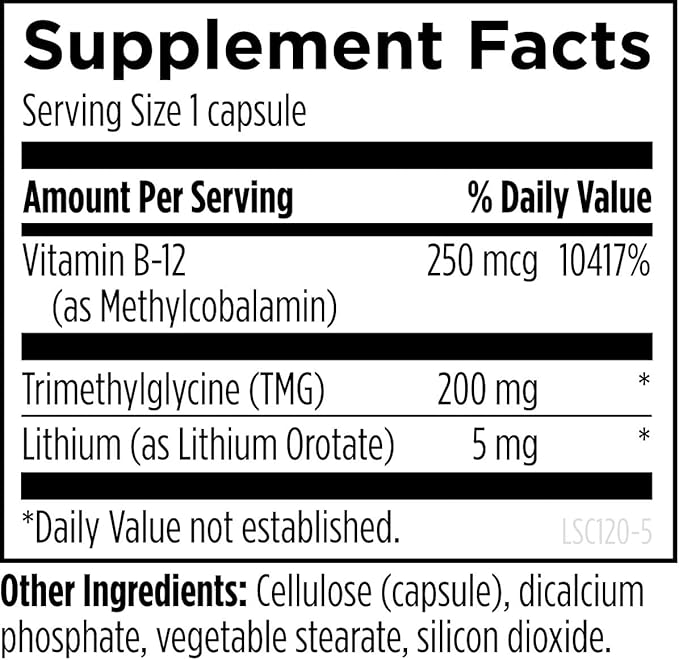 Designs for Health Lithium Synergy - 5mg Lithium Orotate with TMG + B12 Methylcobalamin - Bioavailable Mood + Methylation Support Supplement Non-GMO + Vegetarian (120 Capsules)