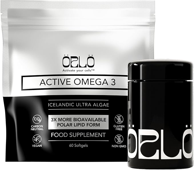 Orlo Vegan Omega 3 Algae Oil 1000mg - Natural Icelandic Nordic Omega-3 EPA &amp DHA Supplement - Fish Oil &amp Krill Alternative for Heart &amp Brain – 60 Easy-to-Swallow Burpless Mini Softgels &am