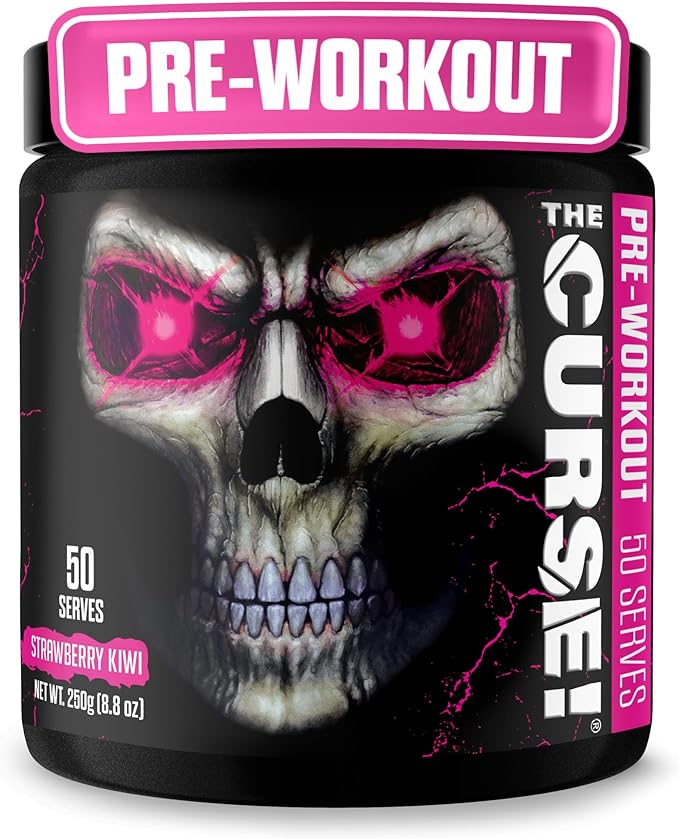 JNX SPORTS The Curse! Pre Workout Powder for Men &amp Women Caffeine Beta-Alanine Creatine L-Citrulline 50 Servings Strawberry Kiwi Flavor – Boost Energy Strength &amp Focus