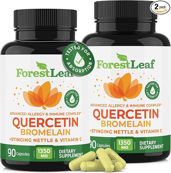 ForestLeaf Quercetin with Bromelain - 1350mg Blend with Vitamin C &amp Stinging Nettle Advanced Quercetin 500mg Supplement Non-GMO Gluten Free Natural Immune &amp Respiratory Function 180 Veggie