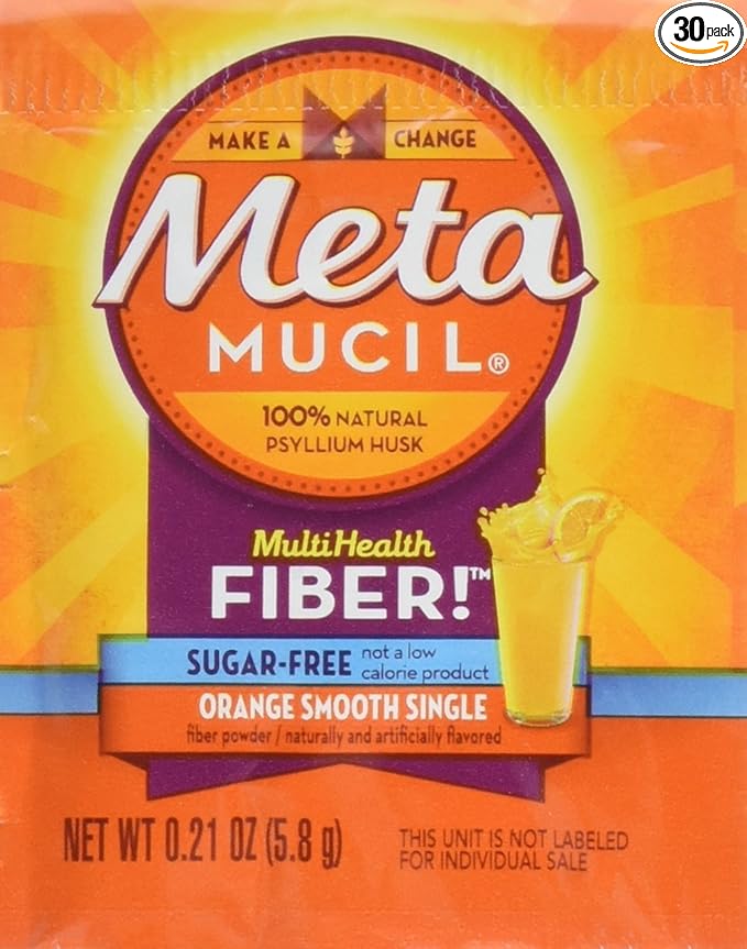 Metamucil - MultiHealth Fiber Singles Orange Smooth Sugar-Free 0.21 Ounce Pack of 30