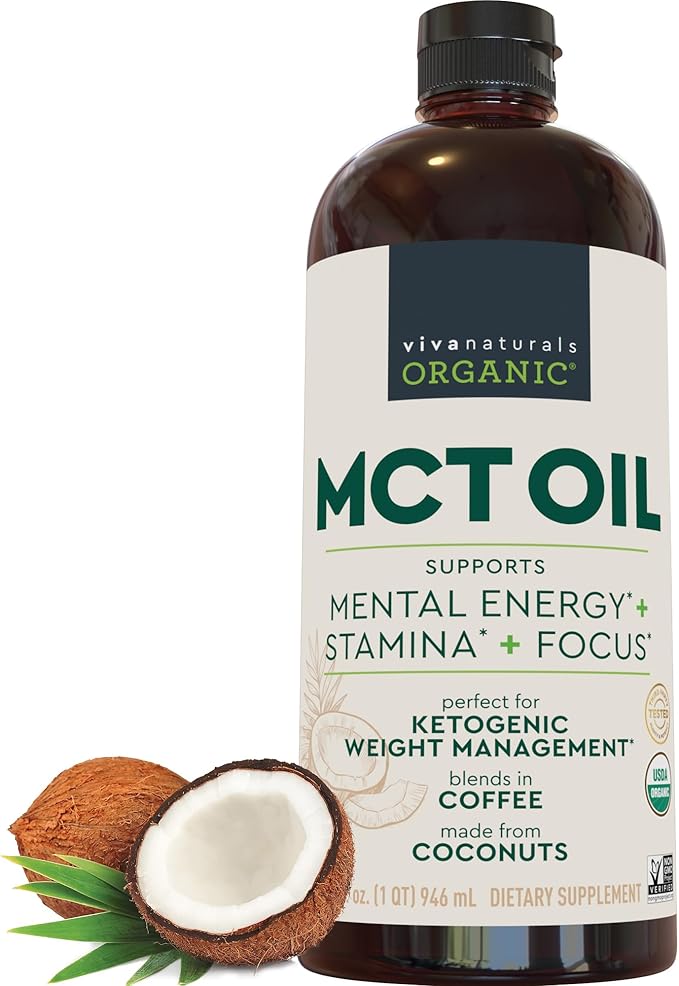 Viva Naturals Organic MCT Oil 32 fl oz – MCT Oil for Coffee USDA Organic Non-GMO Paleo Certified &amp Keto Friendly Supports Energy &amp Mental Clarity