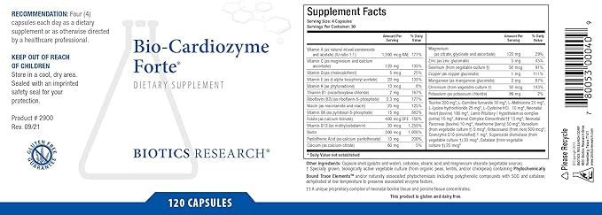 Biotics Research Bio Cardiozyme Forte Healthy Heart Multivitamin Broad Spectrum Formulation Designed to Support Cardiovascular Health and Function Powerful Antioxidant Support 120 Capsules