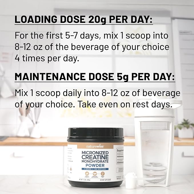 NatureWise Micronized Creatine Monohydrate Powder 5000mg (5g) Per Serving - Creatine for Women &amp Men - Pure Unflavored Supports Lean Muscle Mass Endurance - 100 Servings