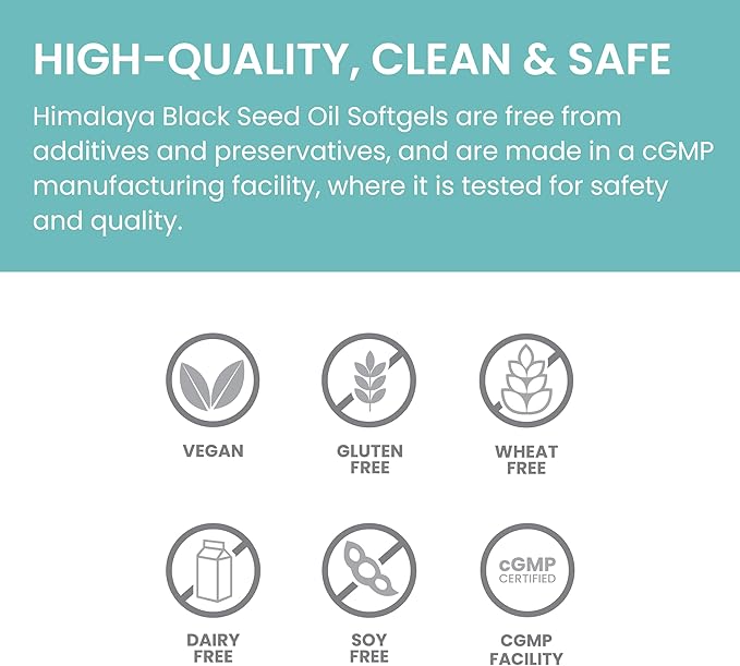 Himalaya Black Seed Oil Softgels Cold-Pressed &amp Unrefined Black Seed Oil for Wellness Non-GMO Vegan Gluten-Free No Additives 1000 mg Per Serving 60 Softgels