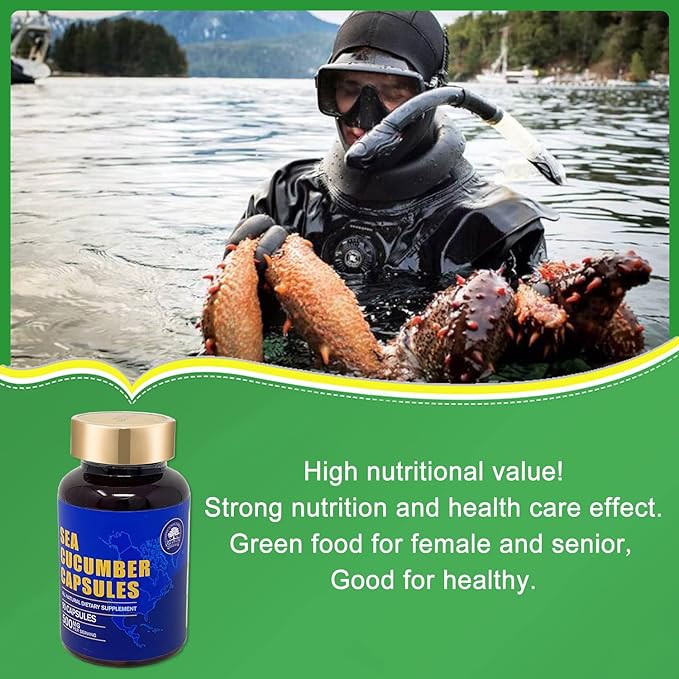 Sea Cucumber Wild Caught Capsules Sea Cucumber Natural Extract Supplement Super Natural Antioxidant Immune Builder Cartilage Protection - 90 Capsules 500mg/Bottle - Three Bottles