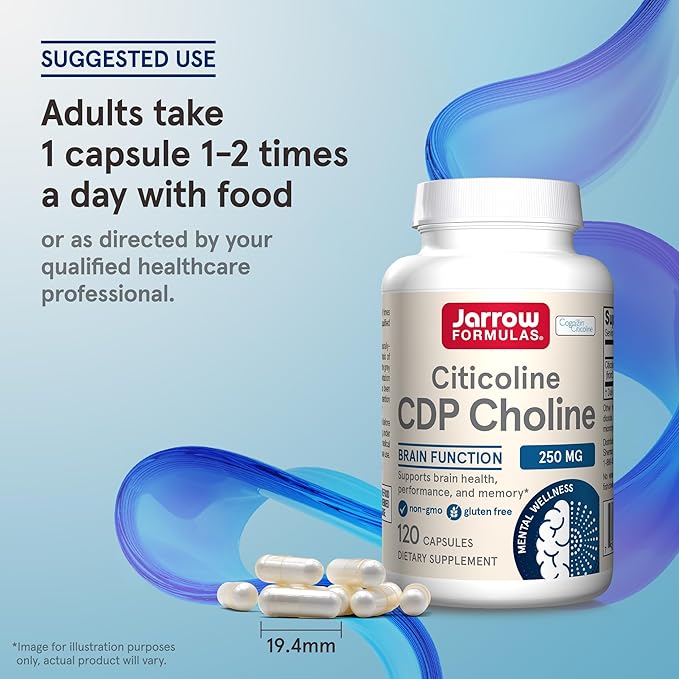 Jarrow Formulas Citicoline CDP Choline 250 MG CDP Choline Supplement Supports Brain Health Performance and Memory 120 Capsules Up to a 120 Day Supply Pack of 12