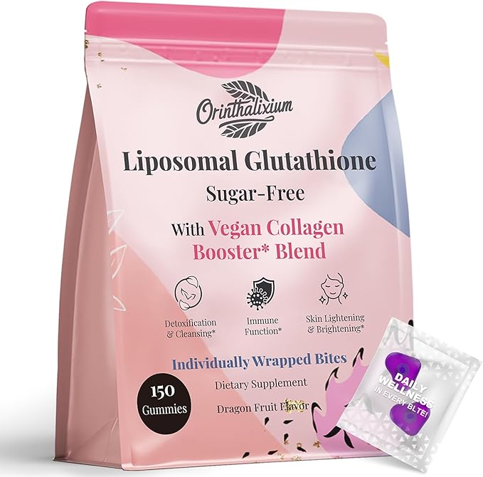 Orinthalixium Liposomal Glutathione Gummies 1000MG - Sugar Free Reduced L-Glutathione with Vitamin C &amp Vegan Collagen - Antioxidant &amp Skin Wellness - 150 Count