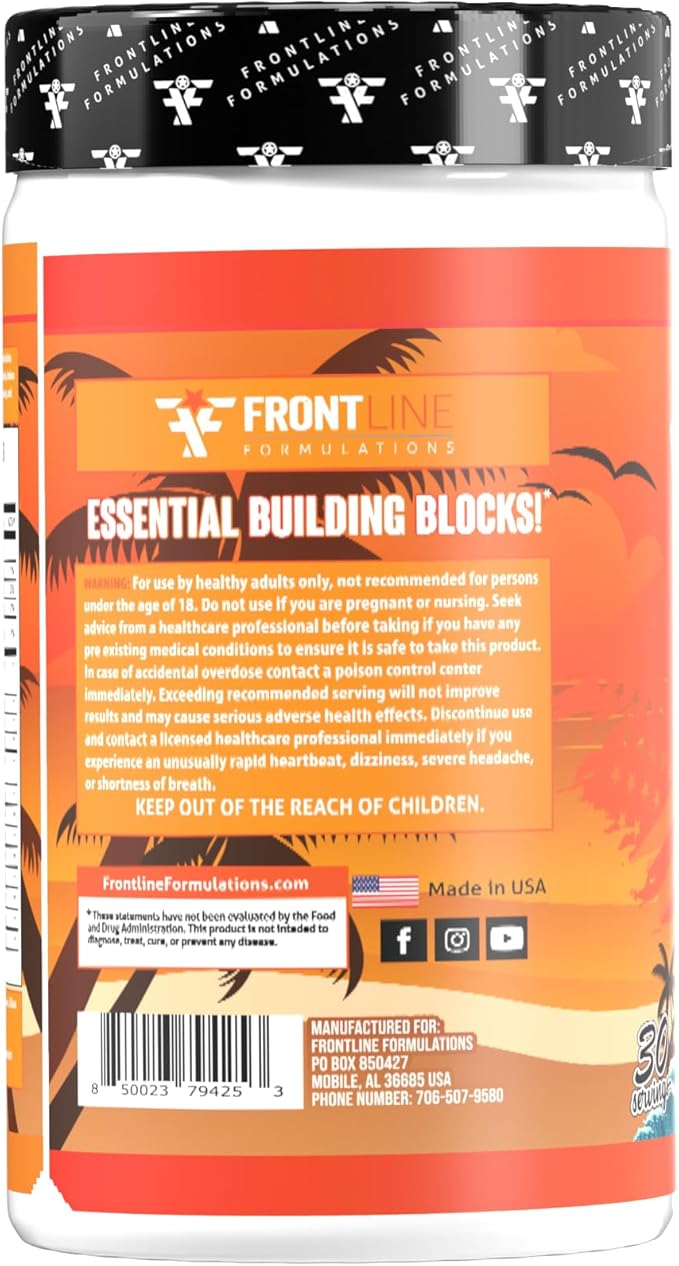 Amino Flood from Frontline Formulations - BCAA + EAA Recovery &amp Hydration Formula – Muscle Support Electrolytes &amp Endurance – Amino Acid Supplement for Intra &amp Post Workout Florida Sunshi