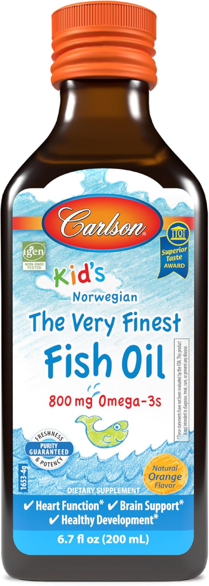 Carlson - Kid's The Very Finest Fish Oil 800 mg Omega-3s Norwegian Sustainably Sourced Orange 200 mL