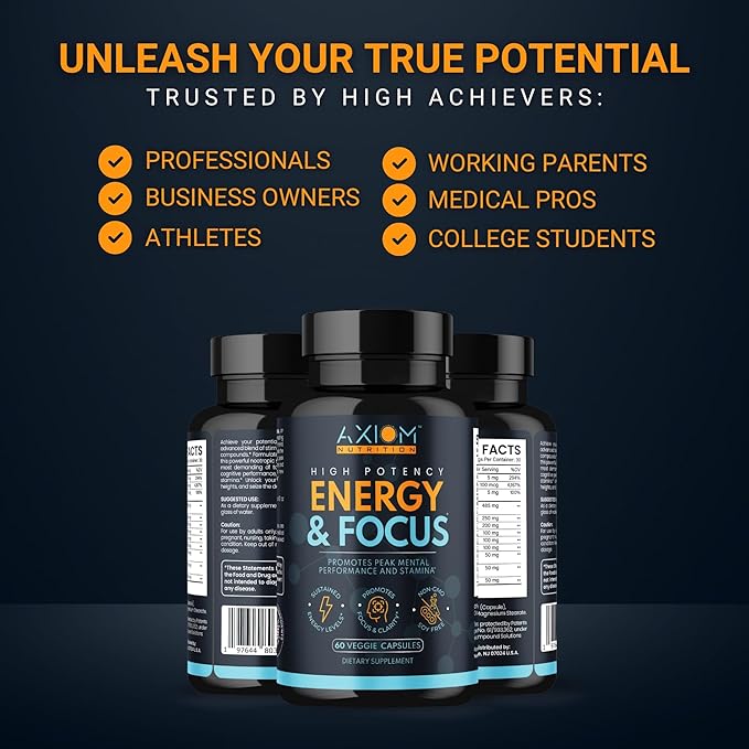 Energy and Focus - Extra Strength 200mg Caffeine and Lions Mane Mushroom Supplement 60 Capsules - with Alpha GPC L-Theanine L-Tyrosine to Support Brain Function and Concentration