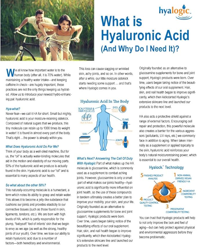 Hyalogic Hyaluronic Acid Chewable Lozenge - Chewable Tablets for Joints Skin Care &amp Eyes – Vegan Sugar-Free and Berry Favored Hyaluronic Acid Supplements (60 Count)