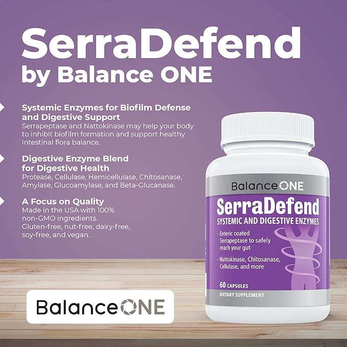 Balance ONE Probiotic &amp SerraDefend Bundle – 15 Billion CFUs Probiotic with Time-Release Technology + Serrapeptase for Healthy Digestion Immune Support &amp Gut Health – Delayed-Release Vegan