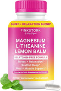 Pink Stork Magnesium Glycinate L-Theanine Lemon Balm - Melatonin-Free Magnesium for Sleep Support - Natural Calm and Relaxation - 90 Capsules