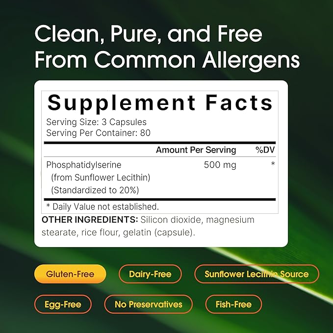 NatureBell Phosphatidylserine 500mg - 240 Capsules - Brain Health Support for Men &amp Women* - Bioavailable Sunflower Lecithin - Easy-to-Swallow Supplement - Gluten-Free