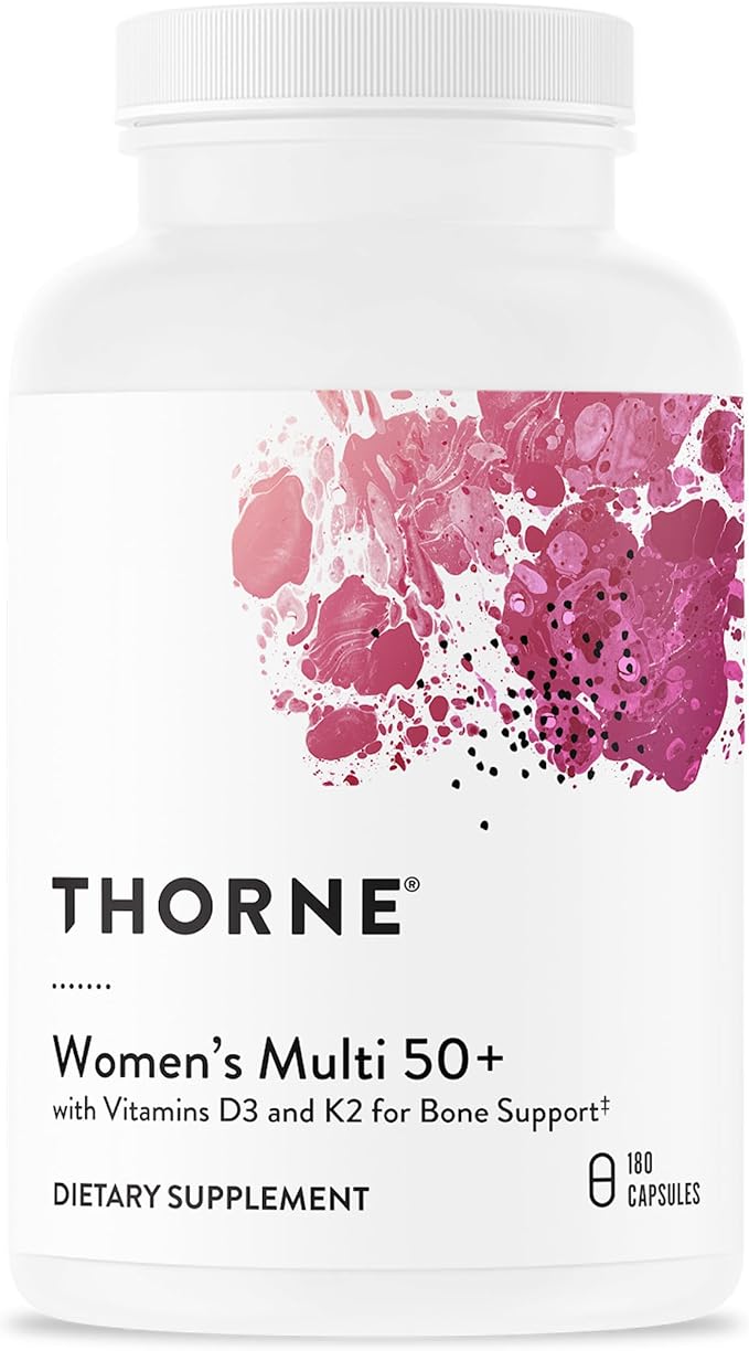 THORNE - Women's Multi 50+ - Comprehensive Daily Multi with Vitamins A B6 B12 C D E K Zinc &amp More - Support Heart Brain Bone &amp Immune Health* - Third-Party Certified - 180 Capsules