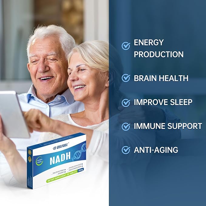 CELFULL NADH Supplement 40mg Enchance NMN Alternative NAD+ Supplement for Immune Support Anti-Aging Boost Brain Cognition &amp Chronic Fatigue Supplements (Deep Blue 30 Tablets)