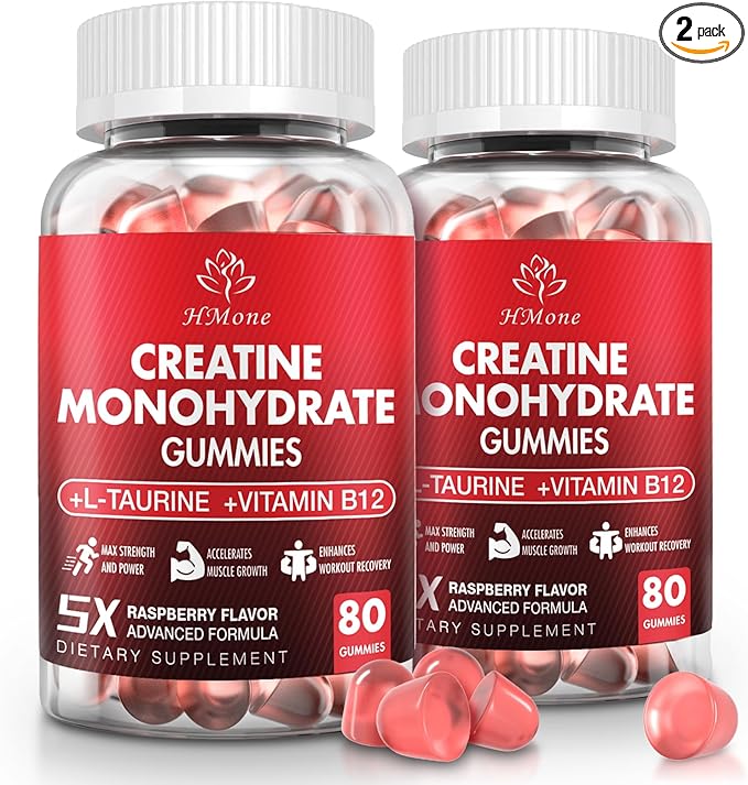Creatine Monohydrate Gummies - 5g for Men &amp Women 160 Count and Creatine Chewable Supplements for Muscle Gain Muscle Strength Raspberry Flaavor