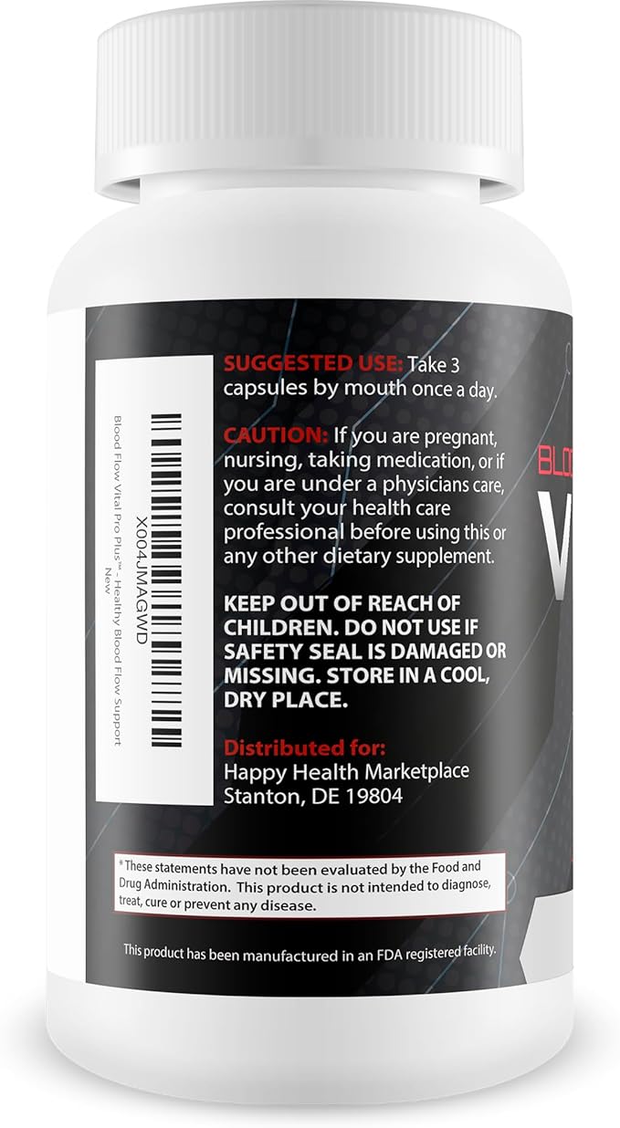 Blood Flow Vital Pro Plus - Improved Formula - Our Best Blood Flow Supplement for Men - Pressure Support - Mens Circulation Support - Natural Blood Flow Vasodilator Supplements for Men Blood Flow Care