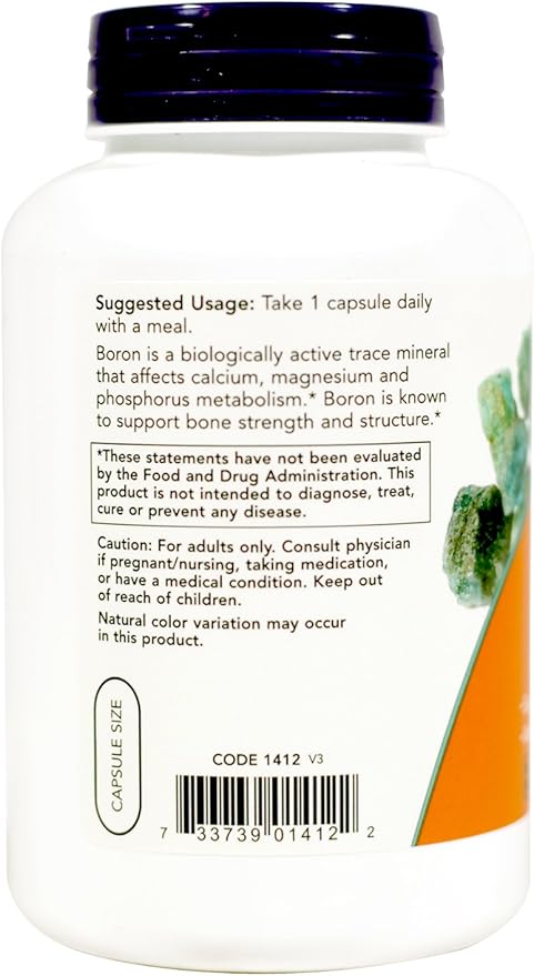 NOW Boron 3 mg 250 Capsules (Pack of 2)