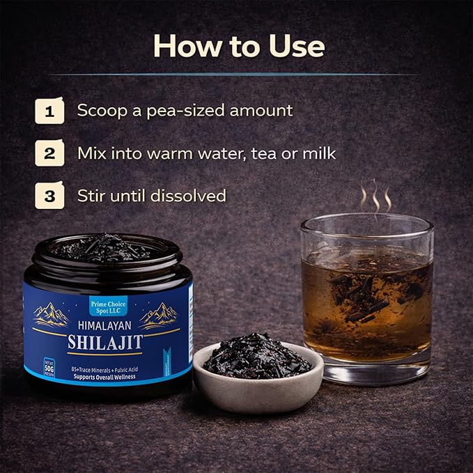 Himalayan Shilajit Resin 50g | Pure Gold Grade Mumiyo from Gilgit-Baltistan | Raw Mineral Pitch with Fulvic &amp Humic Acid | 85+ Trace Minerals