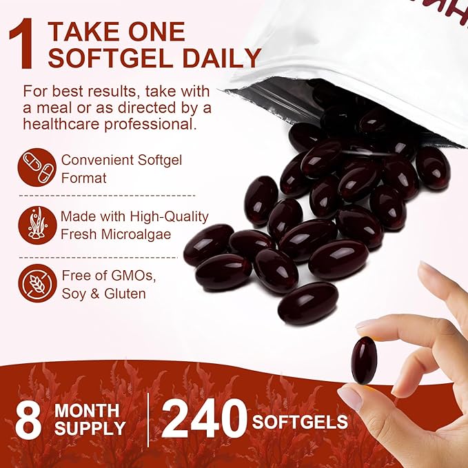 Astaxanthin 12mg Premium Astaxanthin Antioxidant Supplements with Antioxidant Activity Supports Eye Immune Skin Health Internal Circulation-240 Softgels