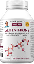 ANDREW LESSMAN Glutathione 250 mg - 60 Capsules - Powerful Antioxidant Reduces Oxidative Stress. Bioavailable Protects Cells Tissues Organs. Supports Immune Health. Easy-to-Swallow Capsules.