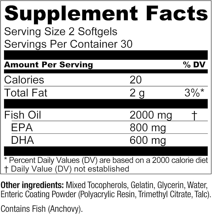 Live Conscious OmegaWell Fish Oil: Heart Brain and Joint Support | 800 mg EPA 600 mg DHA - Enteric-Coated Sustainably Sourced - Easy to Swallow 120 Count (2-Pack)