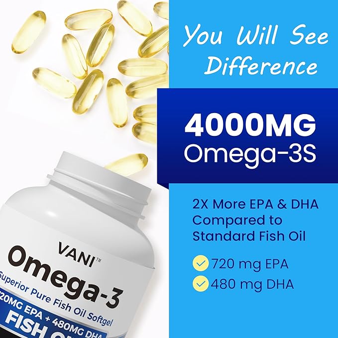 Fish Oil Omega 3 （4000mg） 120 SoftgelsOmega 3 Fatty Acid Supplements with EPA &amp DHA for Brain &amp Heart Health*