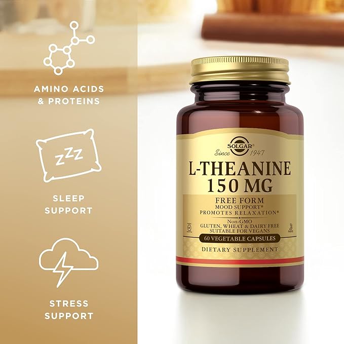 Solgar L-Theanine 150 mg - 60 Vegetable Capsules - Promotes Relaxation - Non-GMO Vegan Kosher &amp Gluten Free - 60 Servings