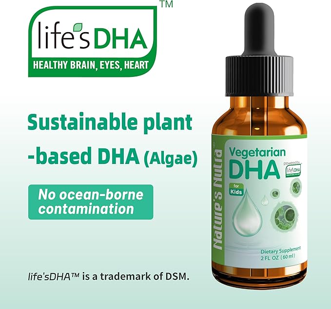 Nature's Nutra Vegetarian DHA Premium Liquid DHA for Baby Infant Kids and Children Non-GMO DHA 100 mg Pure Plant Source 2 Fl Oz (60ml)