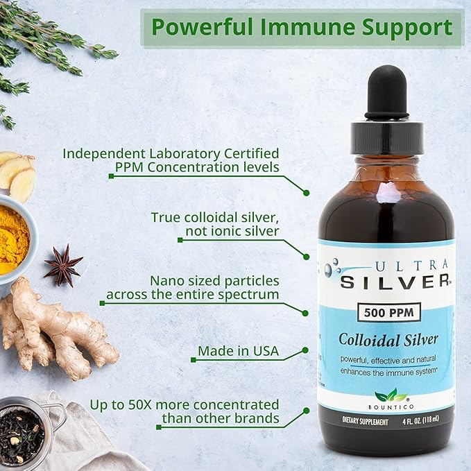 Ultra Silver® Colloidal Silver | 500 PPM 4 Oz (118mL) | Mineral Liquid Supplement | True Colloidal Silver - with Dropper