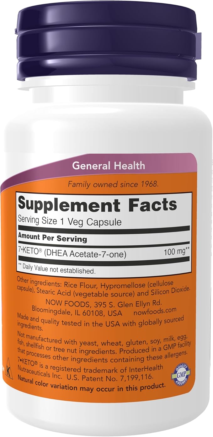 NOW Foods Supplements 7-Keto (DHEA Acetate-7-one) 100 mg Weight Management* 60 Veg Capsules
