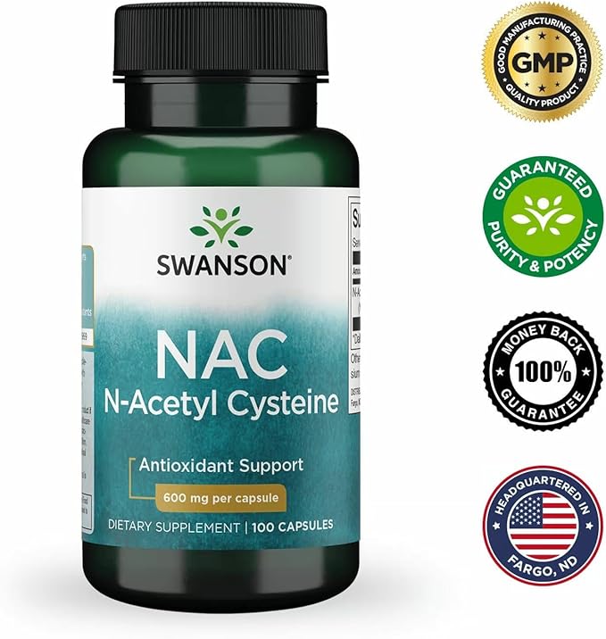 Swanson NAC N-Acetyl Cysteine Liver Health and Antioxidant Supplement for Adults Seeking Detox and Free Radical Support - 600 mg (100 Vegan Capsules 3 Pack)