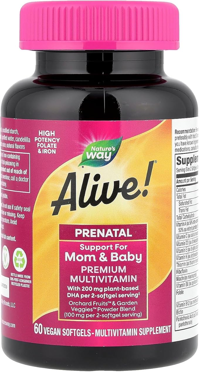 Nature's Way Alive! Complete Premium Prenatal Multivitamins for Women Healthy Eye and Brain Development* 60 Vegan Softgels
