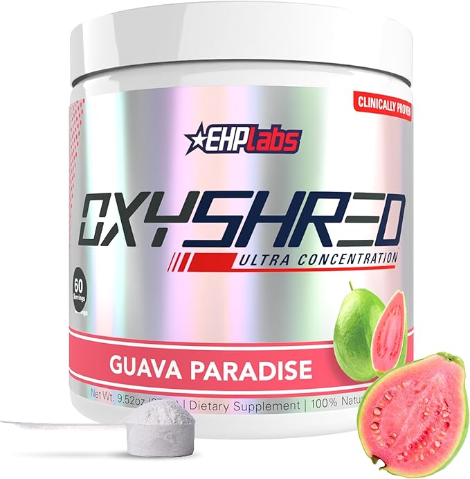 EHP Labs OxyShred Pre Workout Powder &amp Shredding Supplement - Preworkout Powder with L Glutamine &amp Acetyl L Carnitine Energy Boost Drink - Guava Paradise 60 Servings