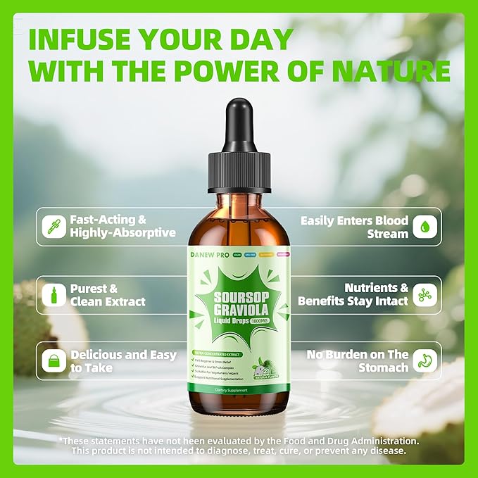 Soursop Graviola Leaf Extract Liquid Drop for Cell Support &amp Regeneration Immune Boost Relax Liver and Sleep Soursop Bitters Liquid Herbal Goodness Sugar/Gluten Free Original Flavor 2 Fl O