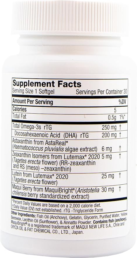 ON3010 Dietary Supplement for Eye Health with Maqui Berry Astaxanthin Zeaxanthin Lutein &amp DHA | 30 Softgels | Non-GMO Gluten-Free Dairy-Free