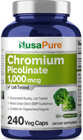 NusaPure Chromium Picolinate 1000mcg 240 Veggie Capsules (Non-GMO Vegan)