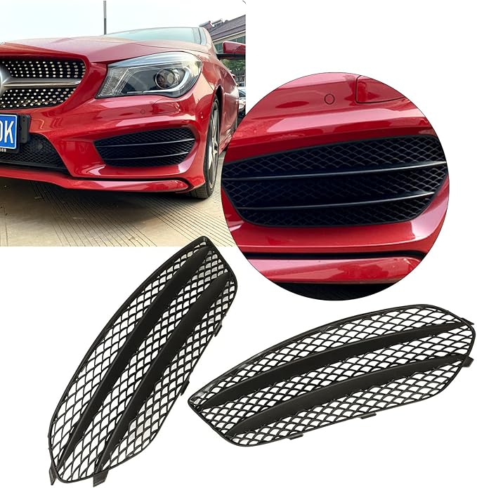 Front Bumper Fog Lamp Grille Black Replacement for CLA‑Class C117 AMG Line CLA45 2013 2014 2015