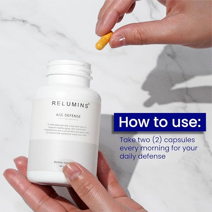 Relumins Age Defense NAD+ Supplement with NADH CoQ10 Glutathione Resveratrol Fisetin Curcumin &amp EGCG - Antioxidant Support Supplement – 60 Vegan Capsules