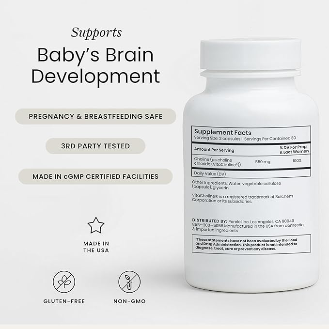 Perelel Women’s Choline Boost Supports Baby’s Cognitive Function Throughout Pregnancy &amp Early Childhood Choline Supplement for Prenatal Postpartum &amp Breastfeeding Gluten Free Non GMO 60