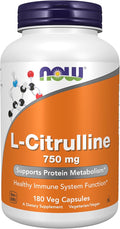 NOW Foods Supplements L-Citrulline 750 mg Supports Protein Metabolism* Amino Acid 180 Veg Capsules