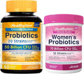 NewRhythm Gut &amp Feminine Health Bundle Probiotics 50 Billion CFU &amp Women's Probiotics 70 Billion CFU Daily Gut Health &amp Feminine Care 90 Capsules Total (Pack of 2)