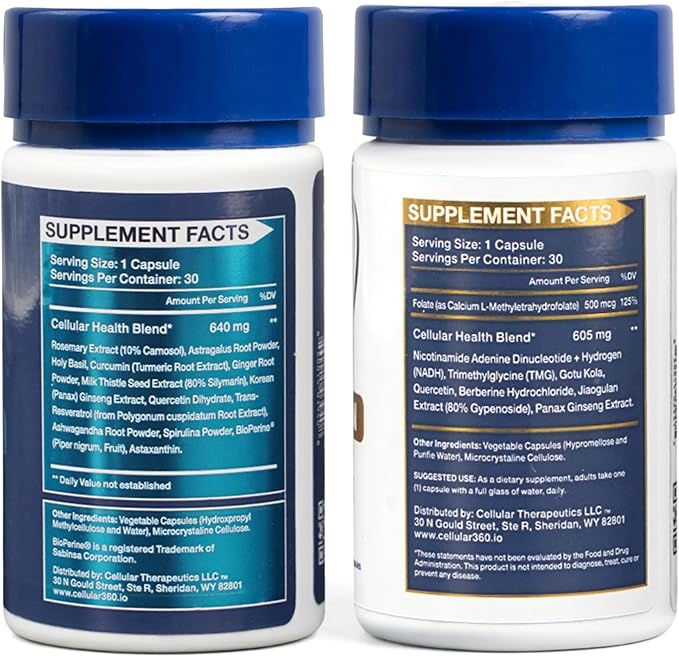 Cellular360 Supplement Bundle – Cell Regen NAD+ ATP Booster and NRF2 Activator with Resveratrol Curcumin Astragalus – Cellular Regeneration and Longevity Support (60 Capsules)