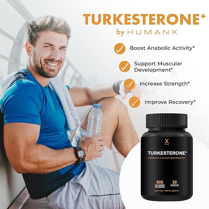 HUMANX Turkesterone+ 800mg - USA Third Party Tested (Similar to Ecdysterone) for Muscular Development &amp Dynamic Athletic Performance - Natural Anabolic - Non GMO Vegan - Turkesterone Supplement