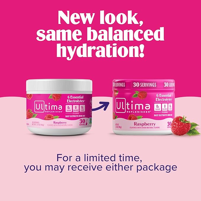 Ultima Replenisher Daily Electrolyte Powder Drink Mix – Sugar Free – Raspberry 30 Servings – Hydration Powder with 6 Key Electrolytes and Trace Minerals – Keto Friendly Vegan Non-GMO