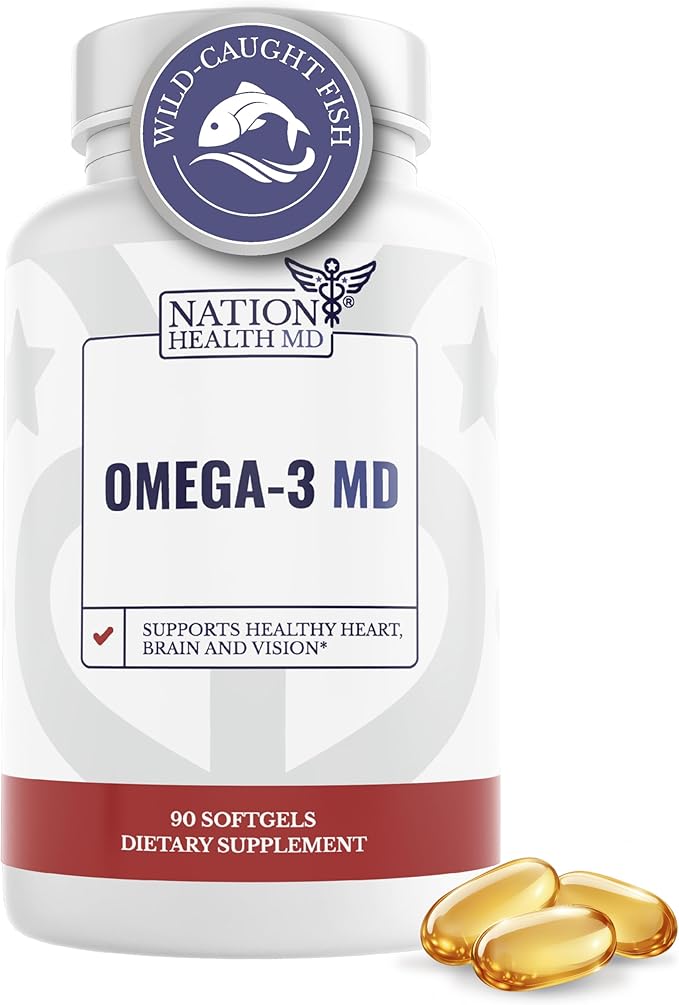 Omega-3 MD Fish Oil - Omega 3 Supplement for Women &amp Men - Wild-Caught &amp Burpless Fish Oil 3600 mg - with Omega3 Fatty Acid EPA 1300 mg + DHA 860 mg - 90 Softgels