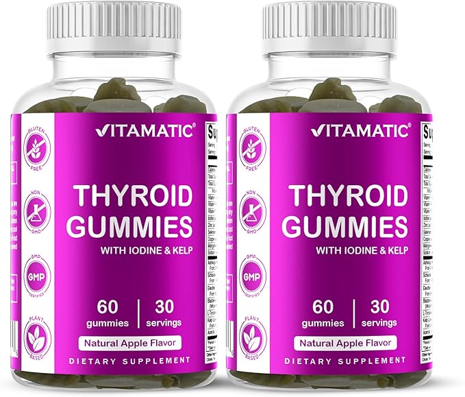 Vitamatic 2 Pack Vegan Thyroid Support Gummies with Iodine &amp Kelp – 60 Count – Plant-Based – Supports Energy &amp Metabolism