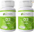 EZ Melts Dissolvable Vitamin D3 5000 IU - Vegan Vitamin D Supplement for Bone &amp Teeth Support - No Artificial Flavors - Plant-Based &amp Non-GMO - Green Apple - 180 Dissolvable Tablets (180 Serv